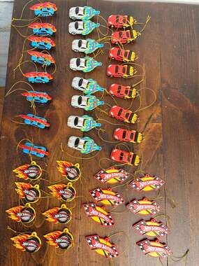 Hot Wheels Christmas Ornaments Lot of 40 Cars Flames & Racing Logos